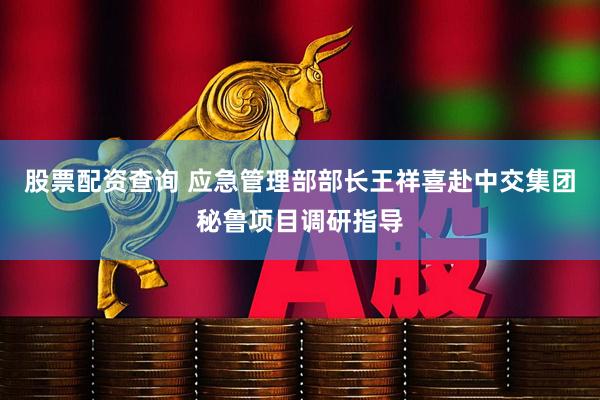 股票配资查询 应急管理部部长王祥喜赴中交集团秘鲁项目调研指导