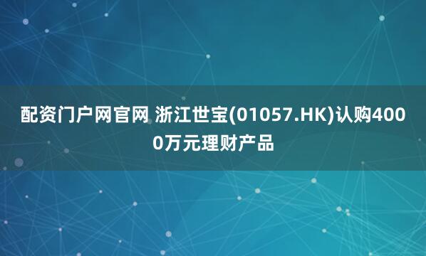 配资门户网官网 浙江世宝(01057.HK)认购4000万元理财产品
